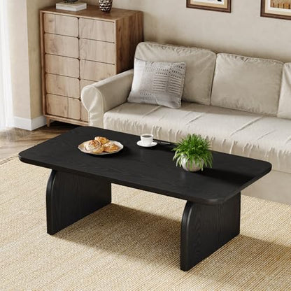 Tribesigns Rectangle Coffee Table, 47-Inch Wood Rectangular Living Room Table, Farmhouse Accent Center Low Cocktail Tea Table with Sturdy Base & Rounded Corners, Easy Assembly (Black) - color: Black