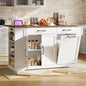 RALGEND Kitchen Island with Power Outlet & Drop Leaf, Rolling Storage Cart with Trash Storage Cabinet, Farmhouse Mobile Island Table for Kitchen, Dining Room, Hidden Casters, White and Walnut - color: White + Walnut