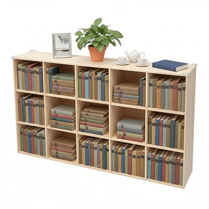 15 Cube Storage Organizer, Solid Wood Bookshelf, Vertical or Horizontal Bookcase, Open Cube Book Shelf, 59.1 in Cubes Organizer for Bedroom, Living Room, Office (59.1 X 11.8 X 35.4 in) - size: 59.1 X 11.8 X 35.4 in