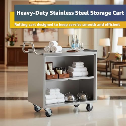 18" x 30" Stainless Steel Utility Cart with Enclosed Base and Open Front - 3 Shelf Heavy-Duty Commercial Service Cart - NSF Rolling Cart for Kitchen, Catering, Restaurant Storage - size: 3 Shelf