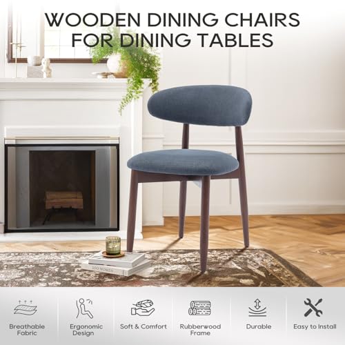 COLAMY Wooden Dining Chairs Set of 2, Modern Fabric Upholstered Dining Room Chair, Farmhouse Kitchen Side Chairs with Foot Pegs, Blue - color: Blue, size: Set of 2