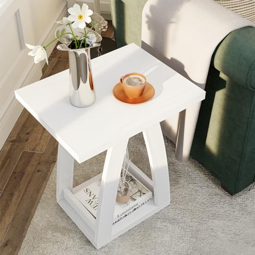 FROMJBEST End Tables Living Room, Side Table, White End Table Set of 2 | Couch Side Table with Shelf, Modern End Table for Living Room, Bedroom, Nightstands Set of 2 - color: White, size: 2