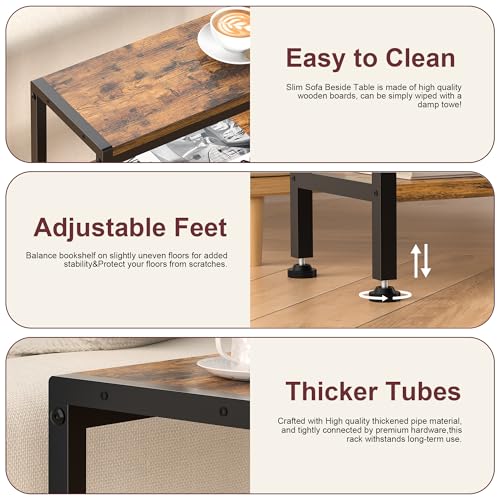 Narrow Side Table for Small Space, 3 Tier Slim End Table, Thin Nightstand, Skinny Snack Couch Table, Sofa Bedside Table in Living Room, Bedroom, Study, Kitchen and Balcony (Rustic Brown) - color: Rustic Brown, size: 3-Tier (7.9''D*17''W*26.6''H)