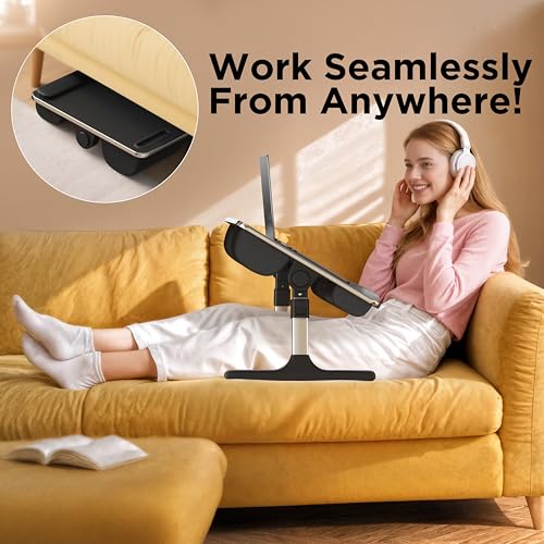 FoldWise 2-in-1 Lap & Bed Desk with Soft Cushions - Adjustable Height & Angle, Foldable Laptop Stand for Bed & Couch - Wrist Rest, iPad Holder, Stopper & Non-Slip Leather - Bed Table for Adults & Kids - color: Black
