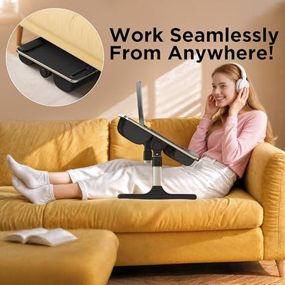 FoldWise 2-in-1 Lap & Bed Desk with Soft Cushions - Adjustable Height & Angle, Foldable Laptop Stand for Bed & Couch - Wrist Rest, iPad Holder, Stopper & Non-Slip Leather - Bed Table for Adults & Kids - color: Black