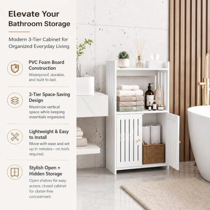 HAYOFAMY 3-Tier Bathroom Storage Cabinet 8.7" D x 14.2" W x 24.8" H | White Floor Cabinet, Freestanding Organizer with Door, for Living Room Kitchen Small Space, PVC Material - size: 3-Tier 8.7" D x 14.2" W x 24.8" H