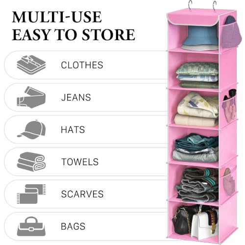 Simple Houseware 6 Shelf Hanging Closet Organizer, Pink - color: Pink, size: 6 Shelf