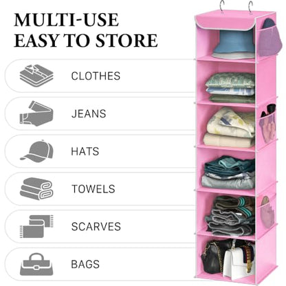 Simple Houseware 6 Shelf Hanging Closet Organizer, Pink - color: Pink, size: 6 Shelf