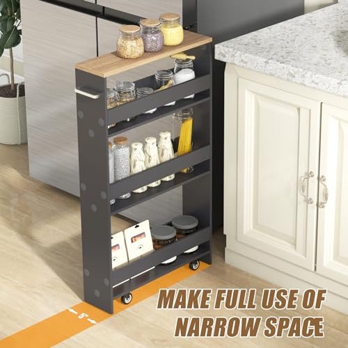 SlickBlue Rolling Serving Cart Narrow with Open Shelves for Kitchen Bathroom Living Room - color: Grey
