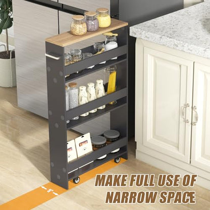 SlickBlue Rolling Serving Cart Narrow with Open Shelves for Kitchen Bathroom Living Room - color: Grey