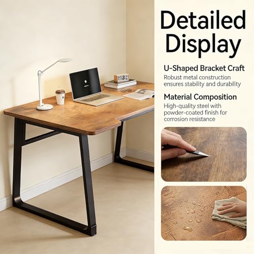 Computer Desk 39.4 Inch Small Office Desk with Wood Top and Metal Frame, Study Writing Desk for Home, Bedroom, Gaming, U-Shaped Leg Design, Modern Simple - color: Frame：black/Board：rustic Brown
