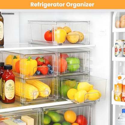 4 Pack Stackable Storage Drawers with Handles, Easy Assembly Clear Acrylic Fridge Organizer, Refrigerator Organizers and Storage for Kitchen, Under Sink, Pantry, Bathroom - size: 4Pack 4.4"H-with Dividers