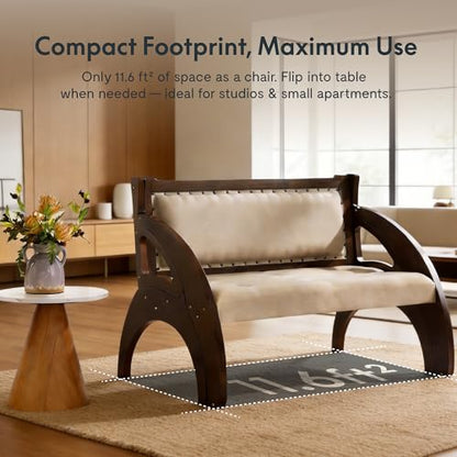FLEXISPOT 3-in-1 Convertible Chair to Table with 2 Seats,Desk and Chair Set for 4, Upholstered Accent Chair with Solid Wood Frame, Easy Flip Design, Space Saving Furniture for Small Apartments - size: Convertible Chair for 4