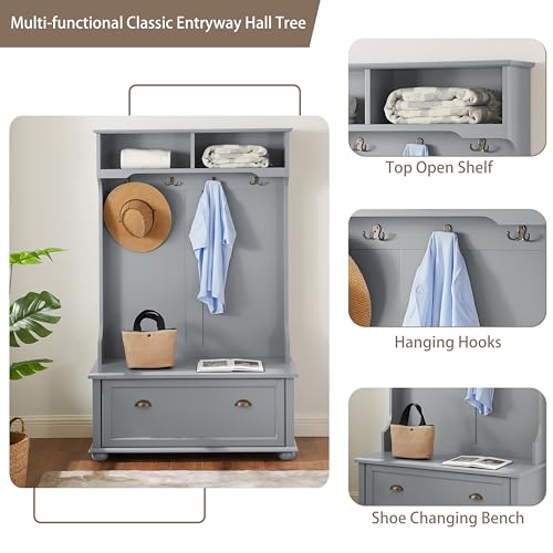 BROVAVE 64" 4-in-1 Multifunctional Small Storage Cabinet, Storage Cabinets with Premium MDF & Solid Wood, Tool Cabinet Tool-Free Assembly for Entryway & Living Room, Gray