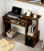Small Computer Desk with Drawers, Wood Writing Desk with Storage Shelves for Home Office Bedroom Living Room, Walnut/Black - color: Amber Pine/Black