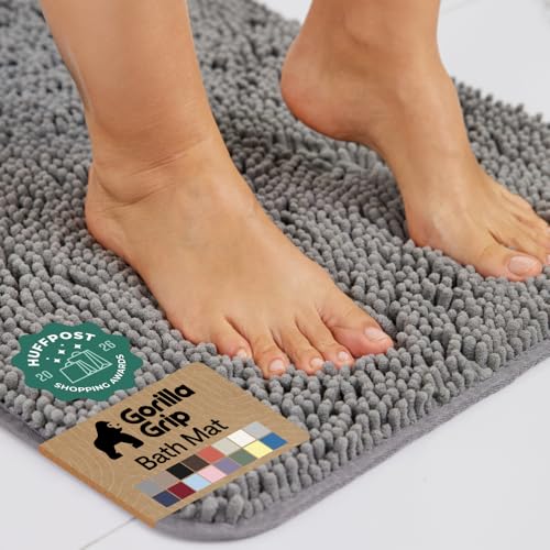 GORILLA GRIP Bath Rug Mat 36x24, Thick Soft Absorbent Chenille, Quick Dry Microfiber Mats, Rubber Backing Washable Shower Floor Rugs, Bathmat Runner, US Designed Bathroom Home Decor Accessories Grey - color: Grey, size: 36" X 24"