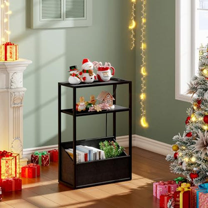 TUTOTAK Keep Phones Charged & Books Organized with Slim 3-Tier Side Table with Charging Station for Living Room Bedroom TB01BK095 - color: Black