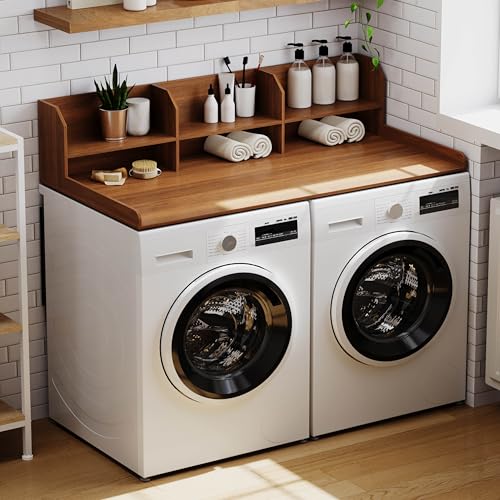 ChooChoo Washer Dryer Countertop, Adjustable Shelf, 2-Tier | Laundry Room Topper, Spacious Storage, For Folding Clothes & Efficient Organization, Walnut - color: Walnut, size: 2-Tier