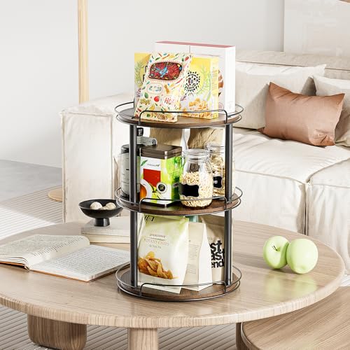 LAMU 10'' Wood Lazy Susan Turntable Organizer for Cabinet, 3 Tier Lazy Susan Spice Rack Organizer for Kitchen, Wood Turntable for Table Top, Countertop, Pantry, Bathroom - size: 10 inches 3 Tier