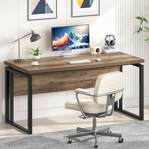 EXCEFUR Modern Computer Desk for Home Office, PC Laptop Gaming Desk, Metal Wood Study Writing Table Workstations for Bedroom Living Room, 53 Inch, Rustic Oak - color: Rustic Oak