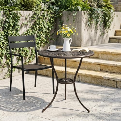 IDEALHOUSE Patio 23''Cast Aluminum Side Table with Umbrella Hole,Bronze | Outdoor Small Coffee Tables,Anti-Rust Bistro Table,Round End Table,Outdoor Furniture for Indoor,Patio,Garden,Porch,Balcony - size: 1.57'' Umbrella Hole