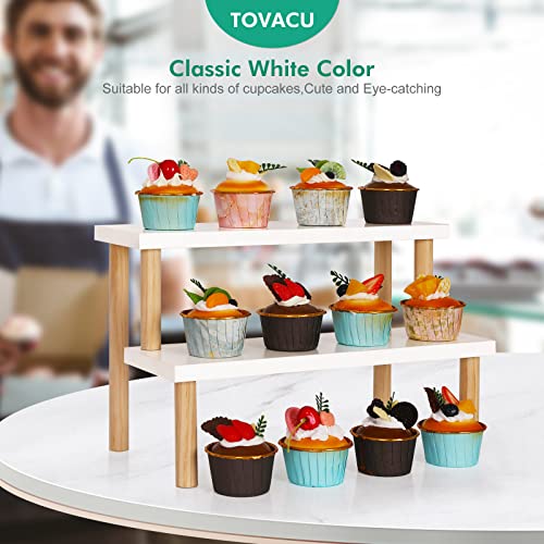 Small Plant Stand Indoor Ladder Shelf Desk, 2 Tiers Desktop Flower Stand Window Sill ,Wood Display Stand for Succulent Cupcake Spice Rack Countertop ( White, 14.2") - size: 2 Tiers