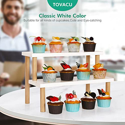 Small Plant Stand Indoor Ladder Shelf Desk, 2 Tiers Desktop Flower Stand Window Sill ,Wood Display Stand for Succulent Cupcake Spice Rack Countertop ( White, 14.2") - size: 2 Tiers