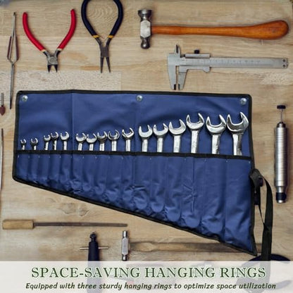 BLIRITEL 16 Pockets Wrench Roll Up Pouch, Wrench Roll Organizer and Tool Storage, Rolled Tool Pouch for Mechanic Electrician Craftsman (Blue) - color: Blue