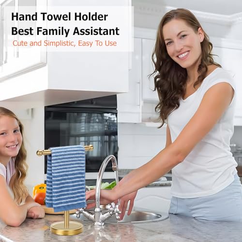 Hand Towel Holder, T-Shape Hand Towel Stand for Bathroom, Hand Towel Rack Bar Standing for Vanity Kitchen Countertop (Gold, Stainless Steel) - color: Gold