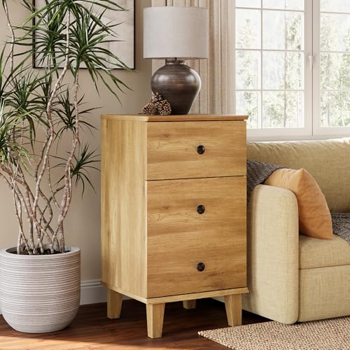 Nightstands with Charging Station, Set of 2 End Table with Power Outlets & USB Ports Modern Side Table with Drawer and Storage Cabinet for Bedroom,Brown Oak - color: Brown Oak