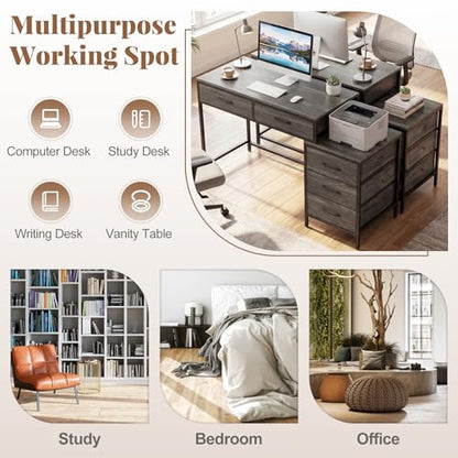 Tangkula Reversible Computer Desk with 5 Drawers, 51-Inch Home Office Desk with Drawers & Printer Stand, Industrial Writing Study Desk, Laptop PC Desk Workstation for Bedroom, Small Spaces (Grey) - color: Grey