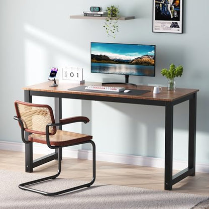 Decoholic 55 Inch Computer Desk, Home & Office PC Laptop Study Writing Table Workstation with Leg Bars, Modern Simple Industrial Style, Rustic Brown - size: 55 Inch