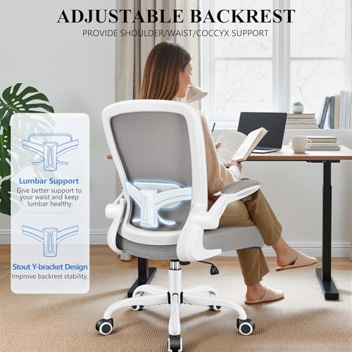 FelixKing Office Chair, Ergonomic Desk Chair Breathable Mesh Chairs Adjustable High Back Lumbar Support Flip-up Armrests, Executive Rolling Swivel Comfy Computer Chairs Home Office Gray - color: Grey