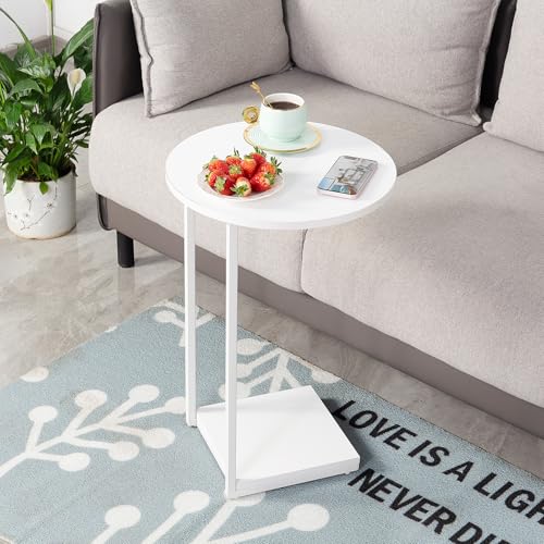 HDANI C Shaped End Table Set of 2,Couch Side Table That Slide Under,C Table End Table for Livingroom,Bedroom, Office (White) - color: White, size: Round 2 Pcs