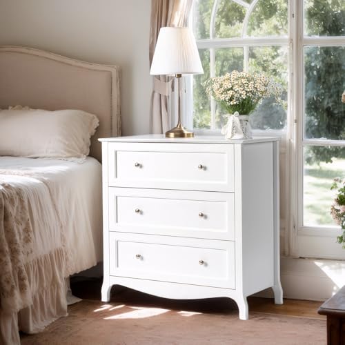 Bonnlo 31.5" W White Nightstand 3 Drawer Chest, Night Stand for Bedroom, Large Nightstand Wood Bedside Table with Drawers, 31.5" W*15.75" D*31.5" H - color: Painted White-31.5"w