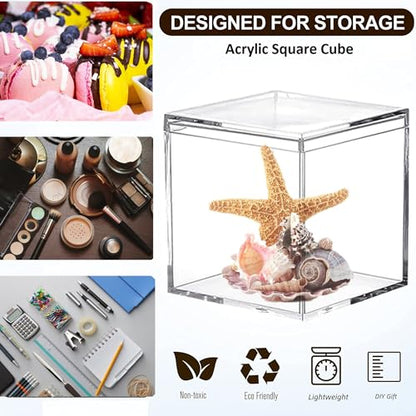 KissYou Acrylic Box with Lid 2 Pieces Small Clear Square Cube Small Mini Storage Box Plastic Containers Weddings, Party Gift Candy Boxes - size: 2.36 x 2.36 x 2.36 Inch