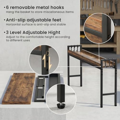 31 Inch Over the Stove Spice Rack, Adjustable 3-Tier Stove Top Shelf Equipped with 6 Utility Hooks to Organize Spices & Kitchen Gadgets (Browm) - color: Brown