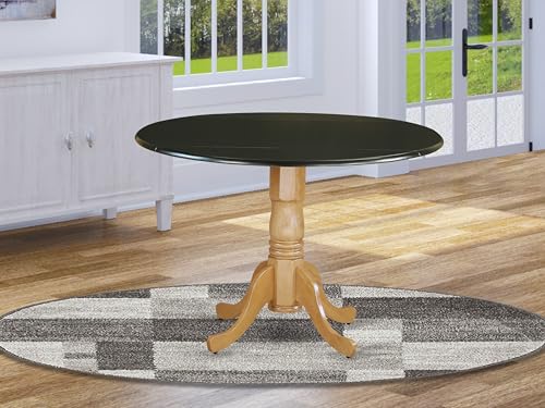 East West Furniture DLT-BOK-TP Dublin Dining Room Table - a Round Solid Wood Table Top with Dropleaf & Pedestal Base, 42x42 Inch, Black & Oak - color: Dlt-bok-tp