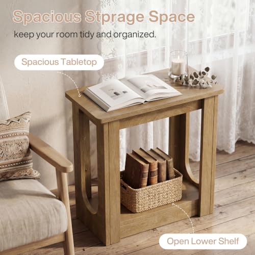Tribesigns End Table, Narrow Side Table for Living Room, Rustic Brown | Farmhouse Side Table for Living Room, 2-Tier couch end table with Unique U-cutout Legs, Nightstand for Bedroom