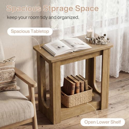 Tribesigns End Table, Narrow Side Table for Living Room, Rustic Brown | Farmhouse Side Table for Living Room, 2-Tier couch end table with Unique U-cutout Legs, Nightstand for Bedroom