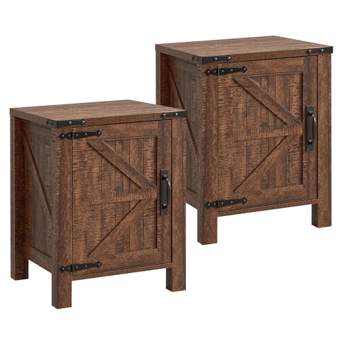 OKD 18" Farmhouse End Table Set of 2, Reclaimed Barnwood | Rustic Nightstand, Charging Station, Barn Door, Adjustable Storage Shelf, Wood Sofa Side Table, Living Room, Bedroom - color: Reclaimed Barnwood