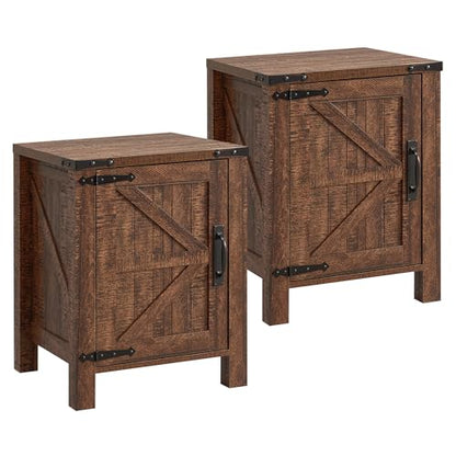 OKD 18" Farmhouse End Table Set of 2, Reclaimed Barnwood | Rustic Nightstand, Charging Station, Barn Door, Adjustable Storage Shelf, Wood Sofa Side Table, Living Room, Bedroom - color: Reclaimed Barnwood