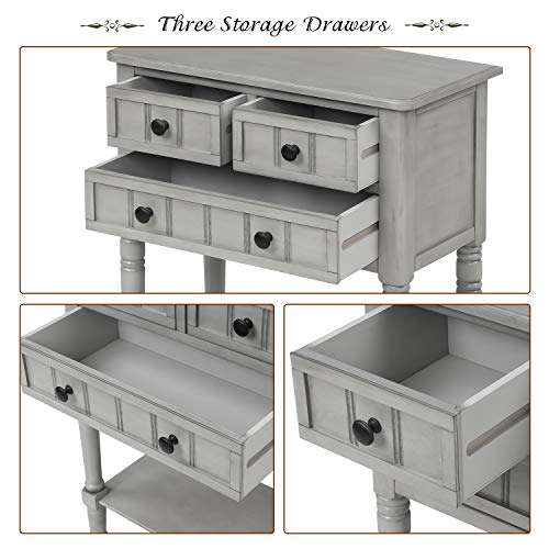 Knocbel Slim Antique Entry Console Table with Drawers & Bottom Open Shelf, Solid Wood Sofa Couch Table for Entryway Hallway Living Room (Gray Wash) - color: Gray Wash