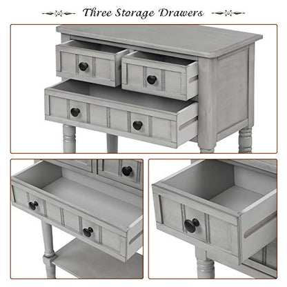 Knocbel Slim Antique Entry Console Table with Drawers & Bottom Open Shelf, Solid Wood Sofa Couch Table for Entryway Hallway Living Room (Gray Wash) - color: Gray Wash