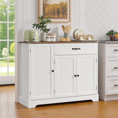 Ahomly Buffet Cabinet, Coffee Bar, Sideboard Cabinet with Internal Storage Shelf for Dining Room, Kitchen, Living Room, Kitchen and Laundry Room,White and Rustic - color: White and Rustic