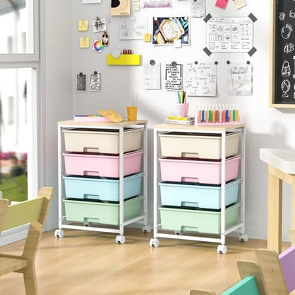 Utility Cart with 4 Drawers, Rolling Storage Cart with Drawers, Rainbow | Storage Rolling Drawer Cart - color: Rainbow