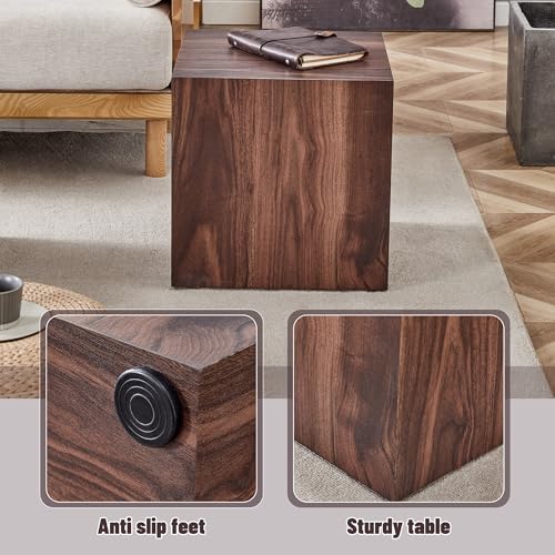 15.7" H Square Compact Coffee Table,Small Cube End Table,Modern Side Table with Stylish Wood Pattern,Minimalist Accent Table for Living Room,Office,Apartment,Nightstand(Walnut,15.7") - color: Walnut,15.7"h
