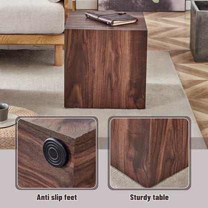 15.7" H Square Compact Coffee Table,Small Cube End Table,Modern Side Table with Stylish Wood Pattern,Minimalist Accent Table for Living Room,Office,Apartment,Nightstand(Walnut,15.7") - color: Walnut,15.7"h
