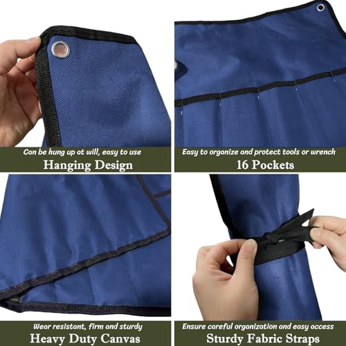 BLIRITEL 16 Pockets Wrench Roll Up Pouch, Wrench Roll Organizer and Tool Storage, Rolled Tool Pouch for Mechanic Electrician Craftsman (Blue) - color: Blue