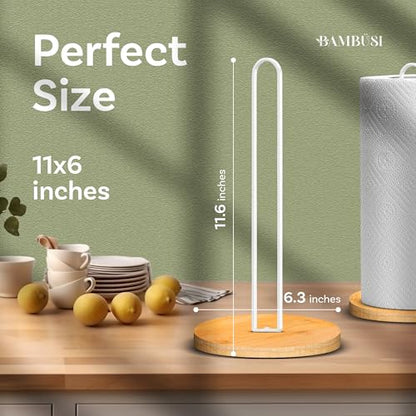 Paper Towel Holder - Wooden Countertop Stand with Non-Slip Wood Base, Minimalistic Modern Style for Kitchen, Home, Office (White) - color: Bamboo/White